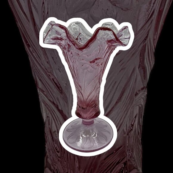 FENTON Vtg  Daffidil Floral Vase w/ Ruffled Edge & Footed Rose Pink Unique Color - Picture 6 of 16